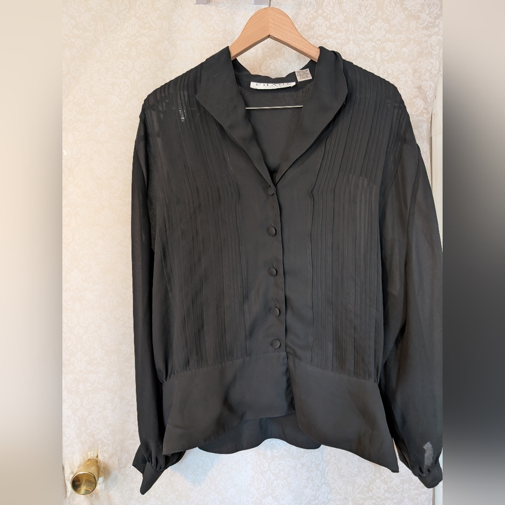 Chaus Tuxedo Black Sheer Top Sz. 22